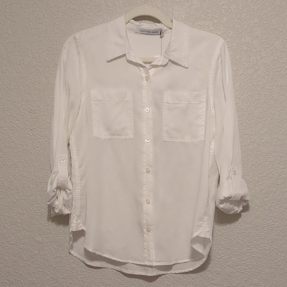 Calvin Klein Jeans white casual button-up collared long sleeve blouse 😉 - Picture 4 of 11